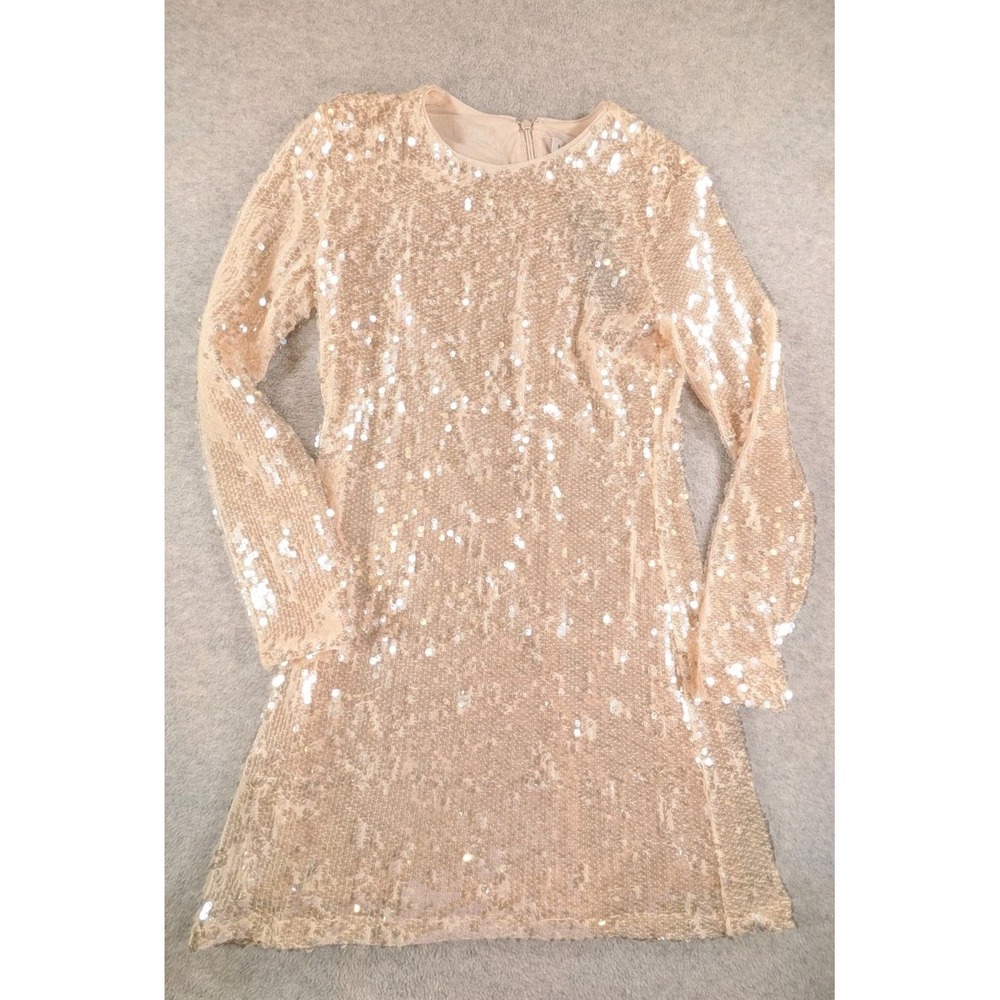 Gianni Bini Ruby Sequin Bodycon Dress Small Long Sleeve Champagne Party Small - Picture 2 of 9